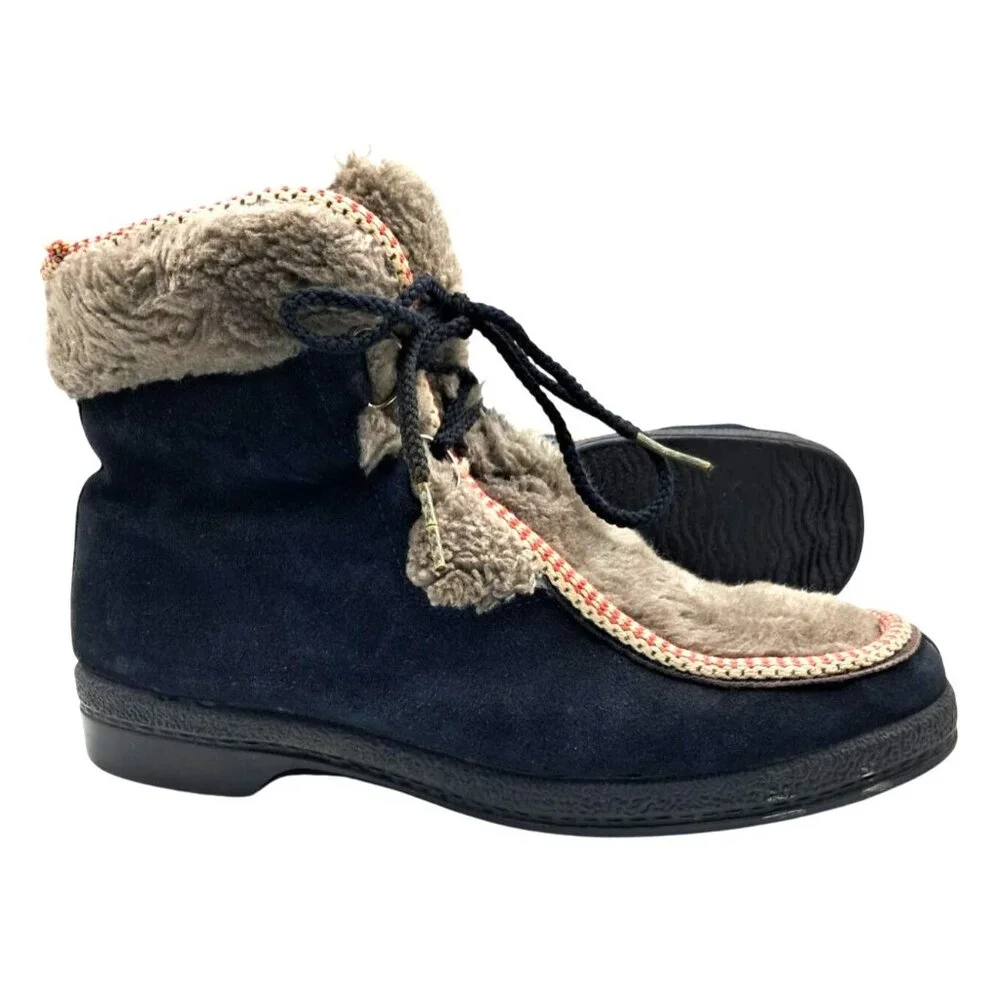 VIntage Yodelers Boots Womens Size 9 Apres Snow Winter Blue Suede Fleece Faux Fu - Picture 8 of 16